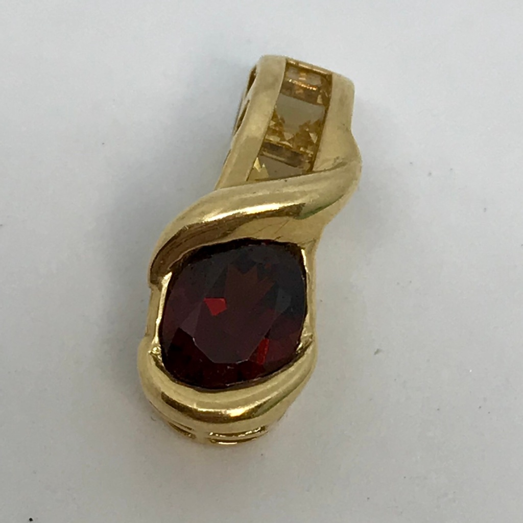 Gold-Tone Necklace Pendant With Deep Red Gemstone